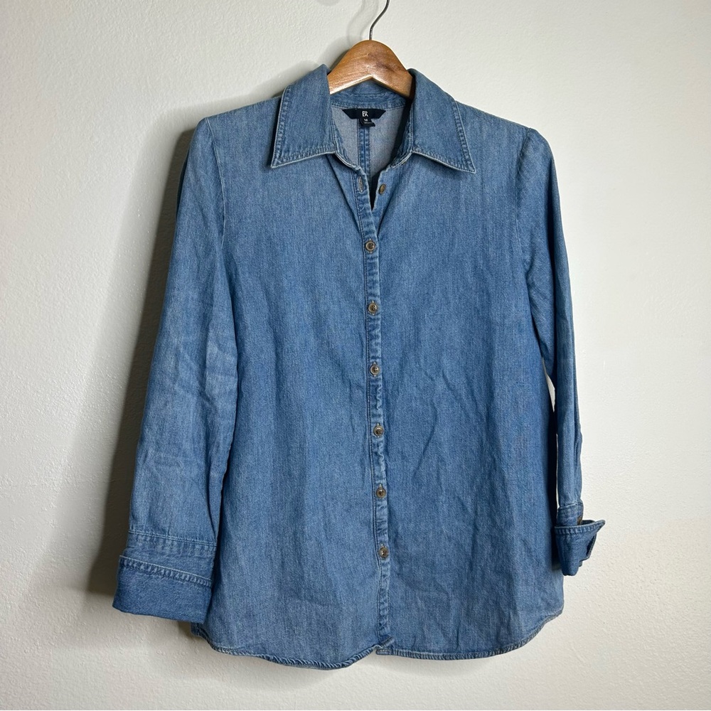 BR Cotton Hemp Denim Chambray Long Sleeve Button Down Top